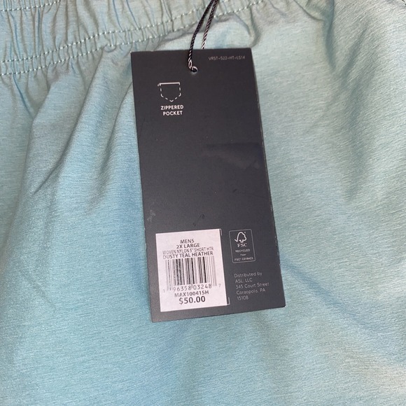 VRST Woven Nylon Shorts XXL 5" Dusty Teal Heather Zippered Pocket NEW - Picture 3 of 5